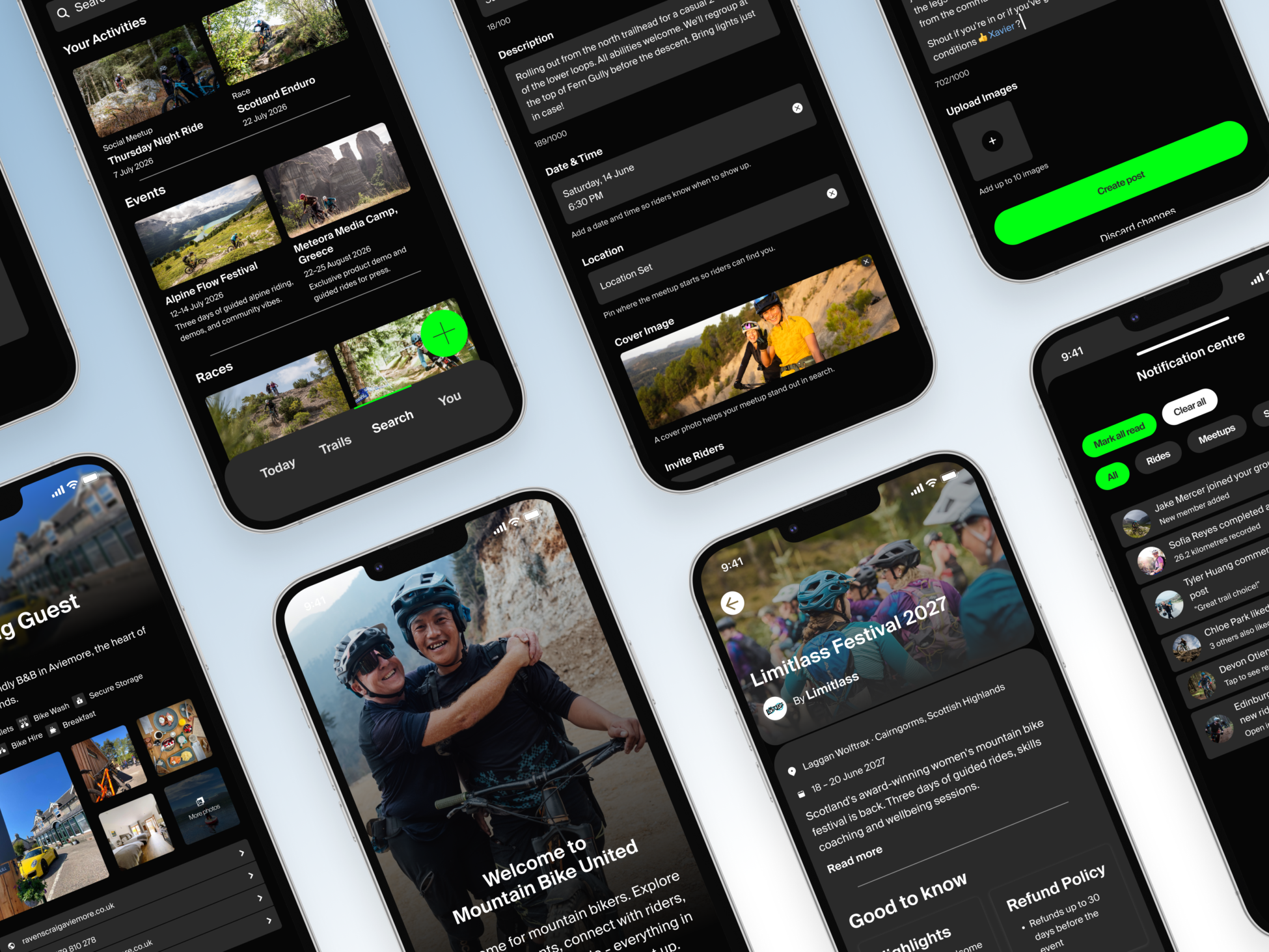 Mobile app design showcasing Mountain Bike United UX & UI Design for events, activities, and user engagement. - Alexi Hall